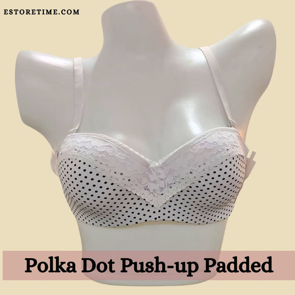 Polka Dotted Embroidery Padded Underwire Bra - E609