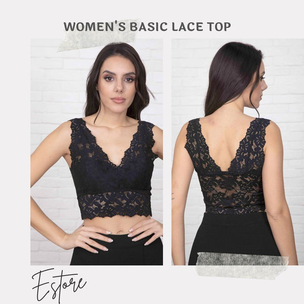 Women's Basic Lace Top - Cropped Length Ep61