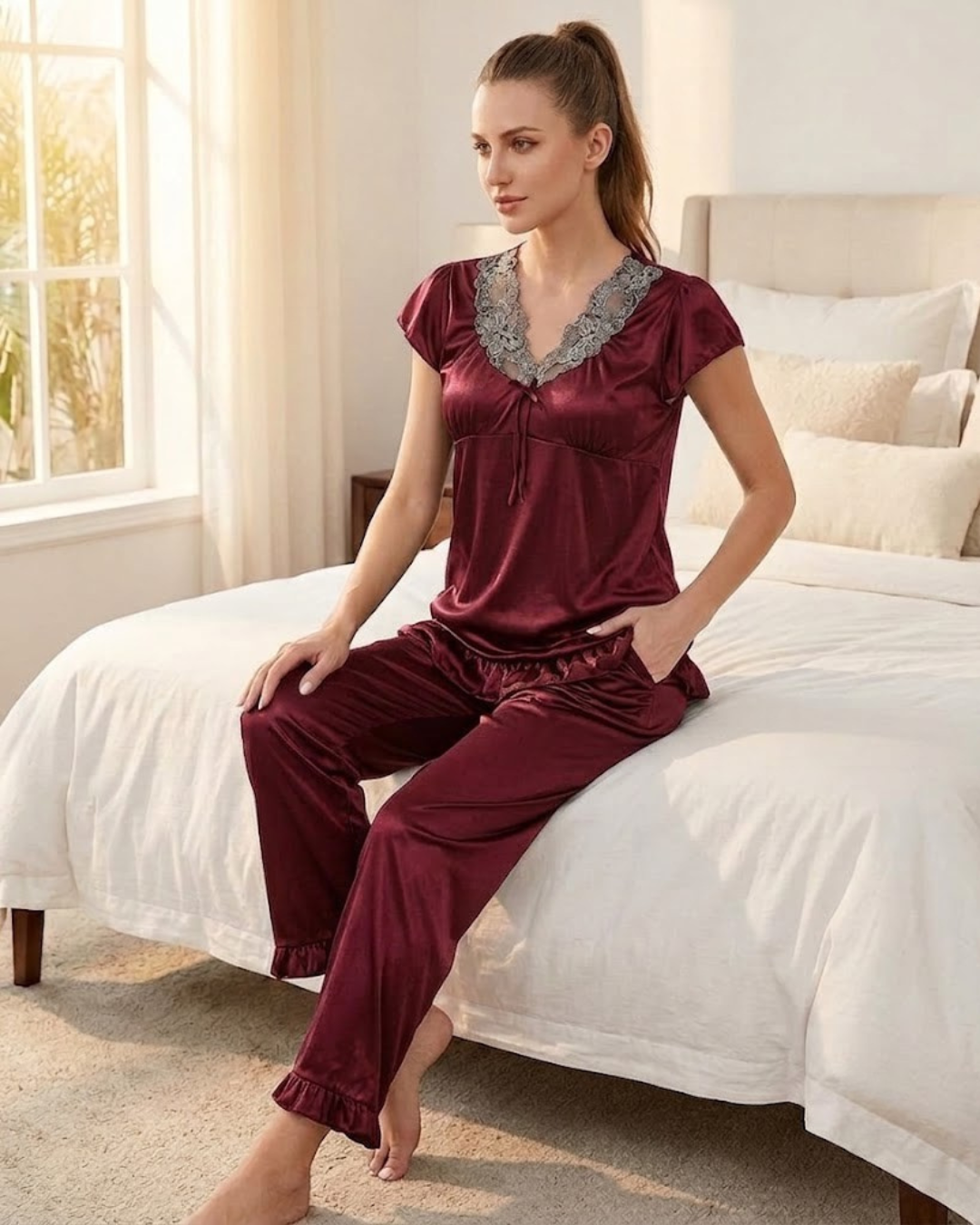 Silk Pajamas Set Ladies New Design Nightdress