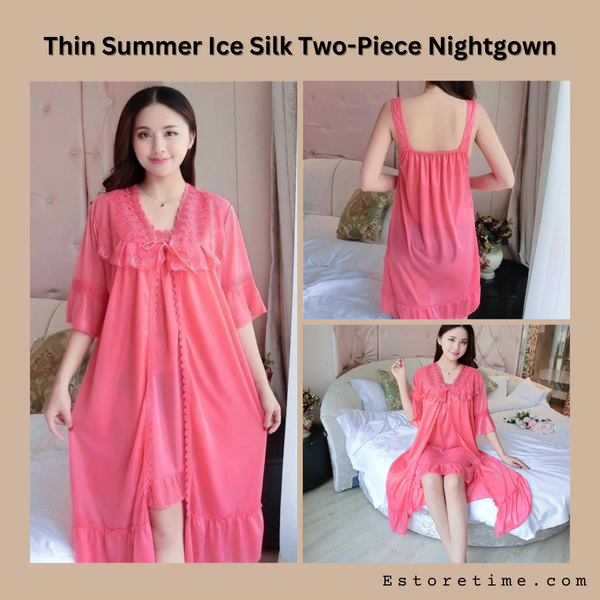 Thin Summer Ice Silk Two-Piece Short Nightgown - 4018