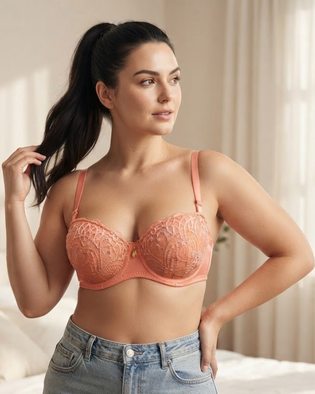 Half cup embroidery bra with pendant - H253