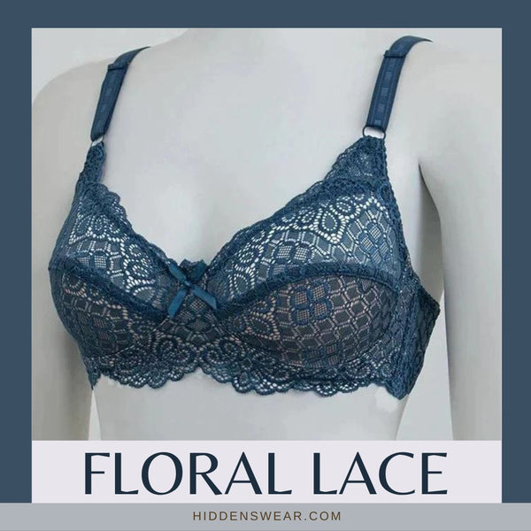 Floral lace cotton net bra