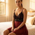 Floral Lace Frock Style Silk Nightwear - 425