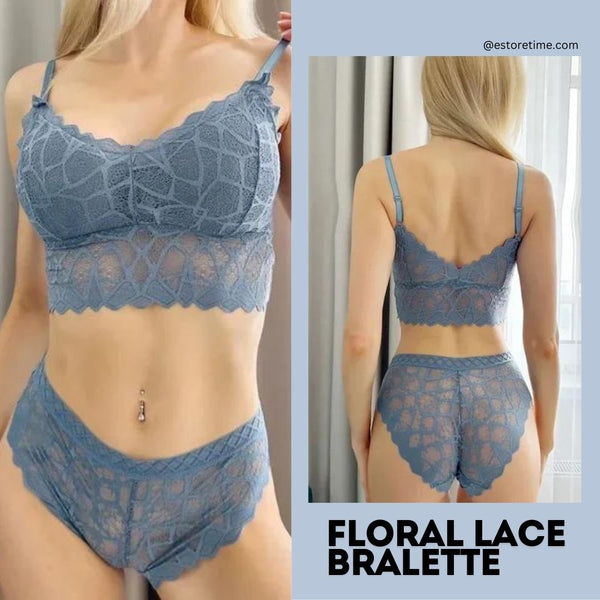 Floral Lace Bralette Bra Panty Set - 3575