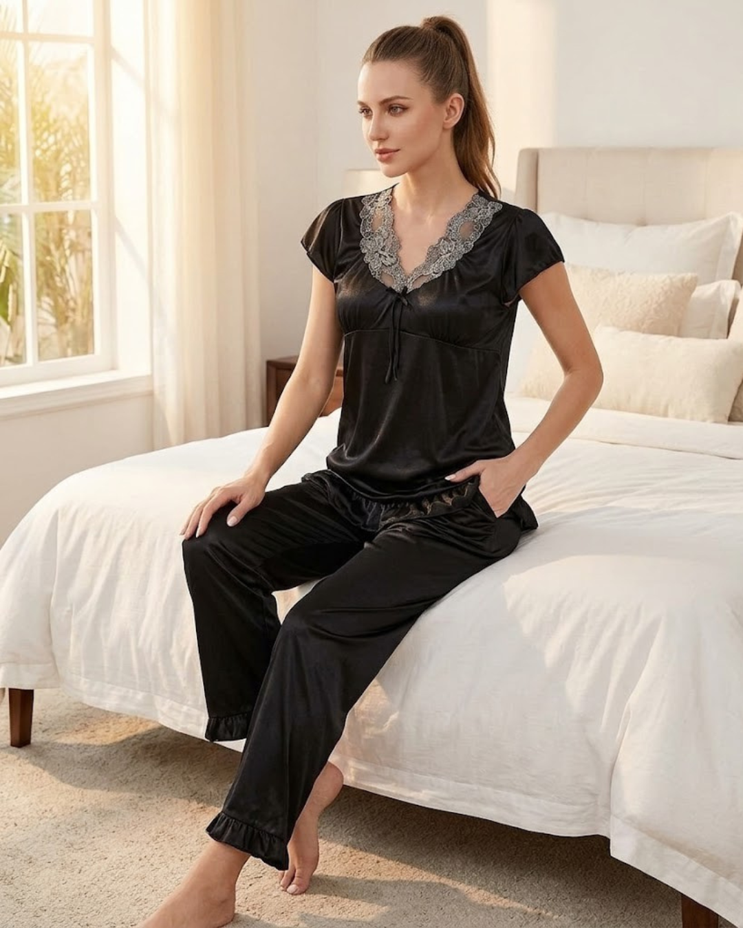 Silk Pajamas Set Ladies New Design Nightdress
