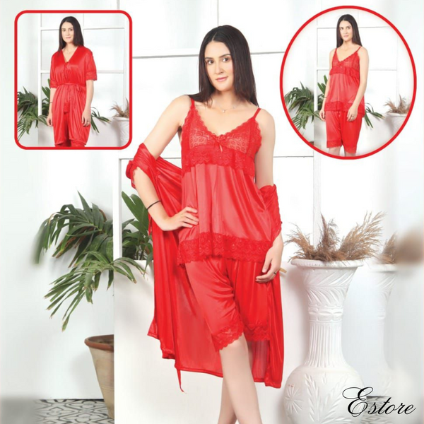 3PC Silk Short Night Dress - E100