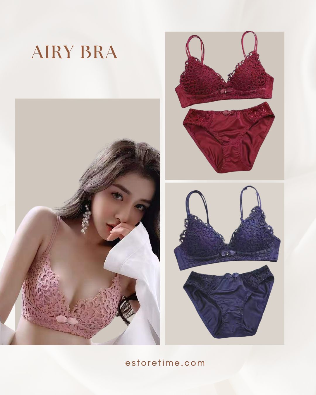 Airy Embroidery Bra with Panty Set - KH002