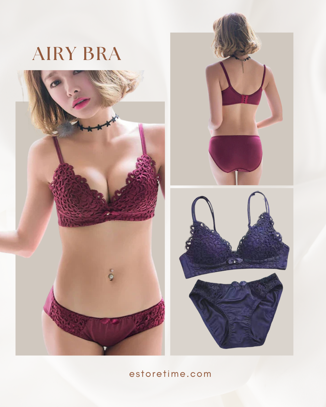 Airy Embroidery Bra with Panty Set - KH002