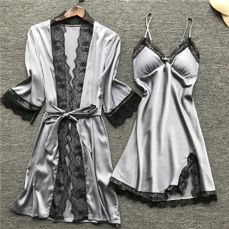 Satin Silk Lace Pajama 2PC Sleepwear Gown – Estoretime